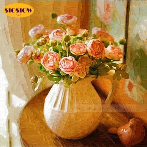 NEW DIY 5D Diamond Painting Pink Flower Rose Full Square Drill 3D Diamond Mosaic Cross Stitch Embroidery Vintage Home Decor Room