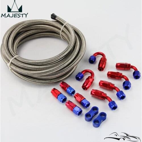 AN6 Steel Braided OIL/FUEL line/hose 6AN +Fitting Hose End Adaptor KIT Silver