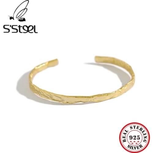 SSTEEL 925 Sterling Silver Bangle For Women Irregular 2 Color Bracelet Manchette Bracciale Handmade Jewellery Bijoux Femme 2019