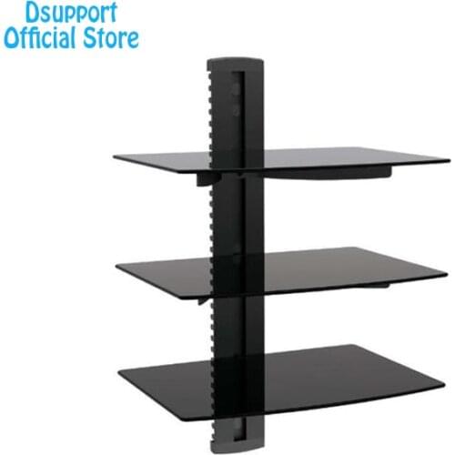 Black 3 Floating Shelf with Strengthened Tempered Glass for DVD Players/Cable Boxes/Games Consoles/TV Accessories 3 Shelf