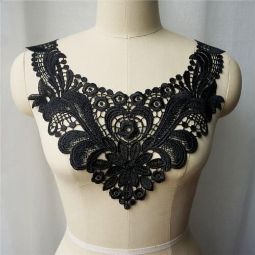 Black Flower Collar Embroidered Wedding Gown Appliques Lace Fabric Trims Sew On Patches For Dress DIY Decoration