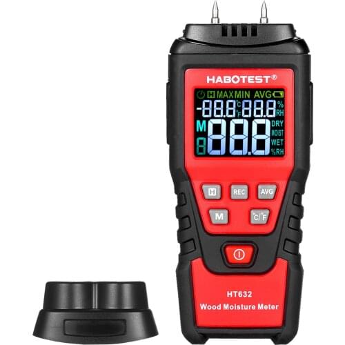 HABOTEST Wood Moisture Meter with 2 Pin Probe Wood Moisture Tester Thermometer Hygrometer Wood Humidity Tester Paper Detector