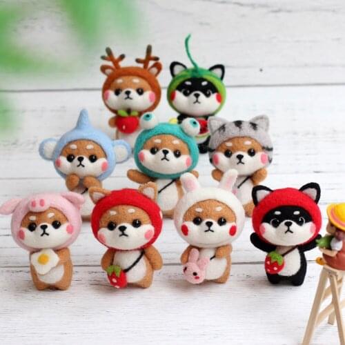 Handmade Pets Toy Doll Wool Felt Needle Poked Kitting DIY Cute Animal Dog Elk Hamster Wool Felting Package Non-Finished Kid Gift