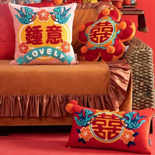 Chinese New Year Lucky Throw Pillow Cover Good Fortune Money Red Color Cushion Cover 2021 New Year Home Decoration 18X18inch