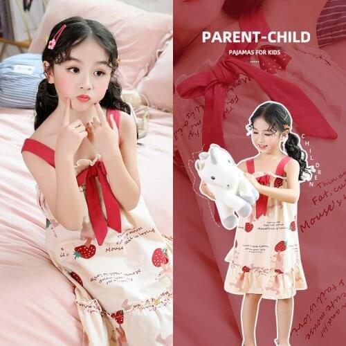 Summer Children Pajamas Girls Cartoon Print Cotton Nightgown Homewear Clothes Teenager Short Sleeve Sleepwear Kids Nightdress