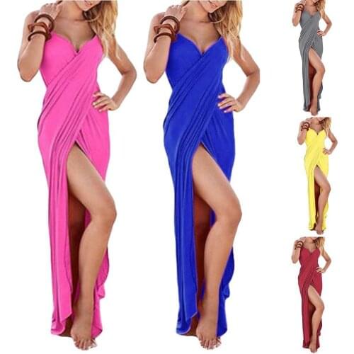 Hot Sale Women Solid Color Backless Spaghetti Strap Bikini Cover Up Sarong Beach Dress