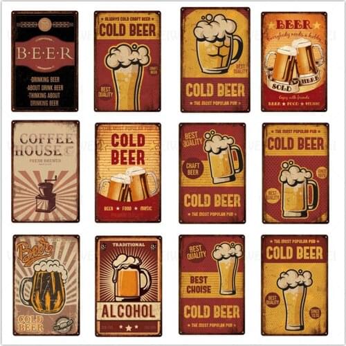 Beer Bar Metal Sign Home Decoration Iron Sign Cold Beer Tin Plate Wall Art Metal Poster Room Decor Retro Iron Plaque Vintage