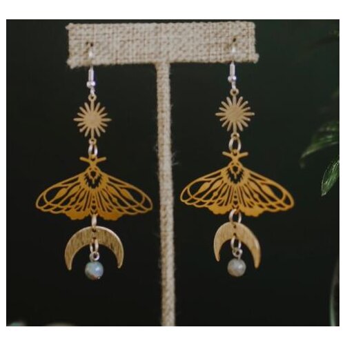 Mystic Moth with Labradorite Statement Dangles Hypoallergenic, Aesthetic Jewelry