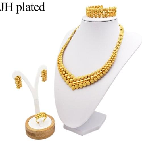 Women trendy Dubai 24K gold color Jewelry sets India Nigeria African Jewelry Accessories Ethiopia bridal wedding gift Wholesale