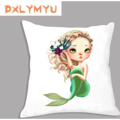 Cartoon Velvet Cushion Soft Plush Pillowcase Mermaid Printed Throw Pillow Home Decorative Sofa Room Decor Wholesale
