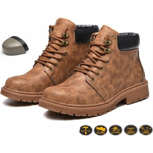 Mens Boots Waterproof Work Safety Shoes Anti-puncture Indestructible Shoes Men Tooling Shoes Yellow Classic Combat Men Sneakers