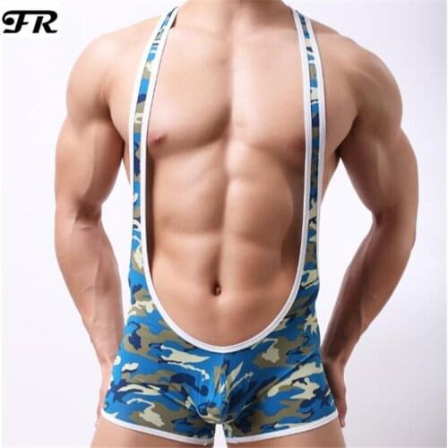 FR Mens Camouflage Jockstrap Bodywear Struggles Underwear,Sexy Mens Bodysuit