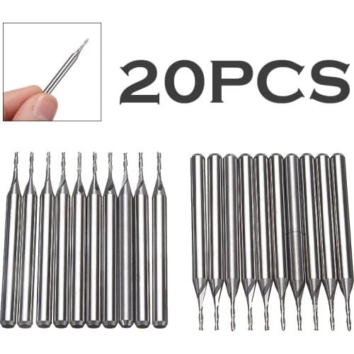20pcs Milling Cutter Bit Set CNC Straight Shank 2 Flutes End Mill Tungsten Steel Milling Metal Cutter Wood Cutting Tools