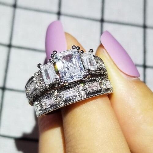 2021 new luxury round 925 sterling silver wedding ring set for women lady anniversary gift jewelry bulk sell Black Friday R5833