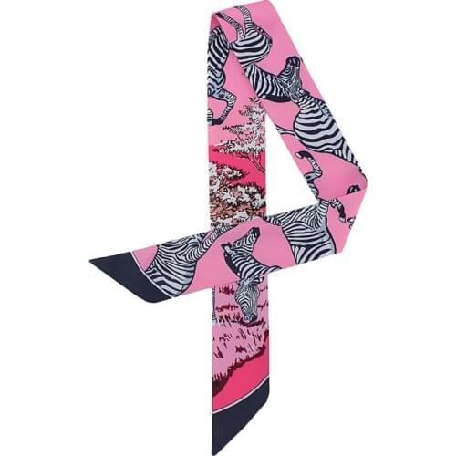 New Zebra Print Twill Silk Scarf For Women Fashion Small Tie Head Scarves Luxury Brand Bag Ribbons Summer Small Long Scarf