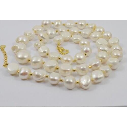 Terisa Pearljewelry Baroque Pearl Necklace White Genuine Freshwater Pearl Jewelry 11-13mm Big Huge Pearls For Women Gift