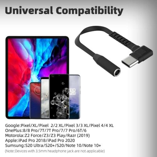 Type C 3.5 Jack Earphone Adapter USB C to 3.5mm AUX Portable Bending Design Mini Audio Cable For Samsung Galaxy S20/Note 10 Plus