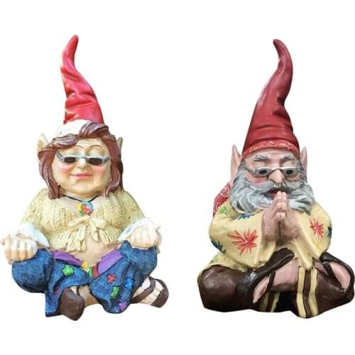 Resin Garden Gnome Statue Dwarf Garden Figures Gnome Couple Art Outdoor Sculptures for Garden Yard Lawn Decor