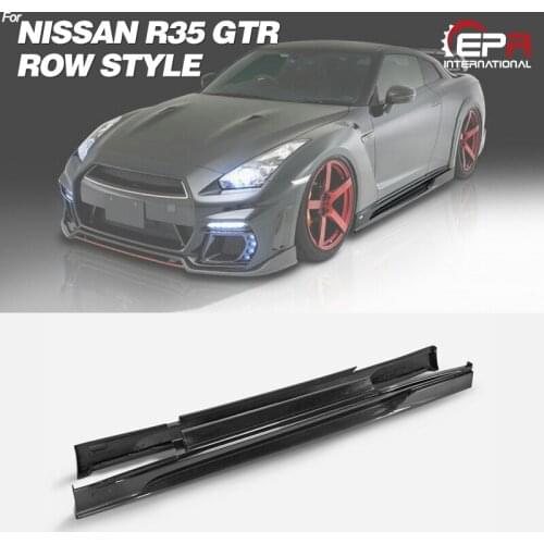 ROW Style Portion Carbon Fiber Side Skirt GT-R Fiberglass With Glossy Fibre Door Step Cover Drift Kit For Nissan R35 GTR CBA DBA