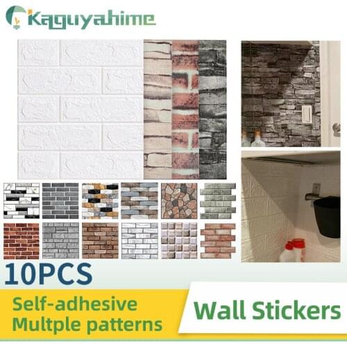 K-RU 10Pcs/lot Self-Adhesive Wallpaper 3D Stone Pattern Waterproof Wall Stickers Brick For Kitchen Living Room Home Decoration