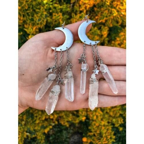 Half Moon Earrings Mysterious Gothic Jewelry Moon Pagan Artificial Quartz Stone Crystal Witch Goddess Fashion Female Jewelry