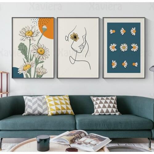 Scandinavian Style Abstract Flower Daisy Sunflower Art Canvas Painting Wall Poster Modern Home Decoration Bedroom Living Room
