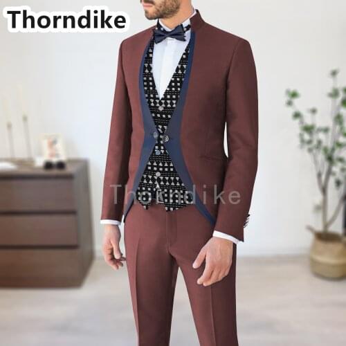 Thorndike Navy Blue Rim Stage Wedding Suit For Men Sets Costume Homme Groom Tuxedo Formal Business Work Wear (Jacket+Vest+Pants)