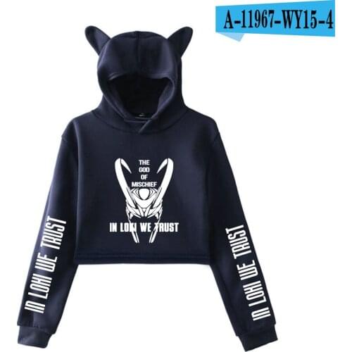 Thor LOKI Sweatshirt Kawaii Cat Ears Hoodies Fashion Womens Sweatshirt Loki Fashion Cropped Tops Y2K Girls Clothes Pullover Tops
