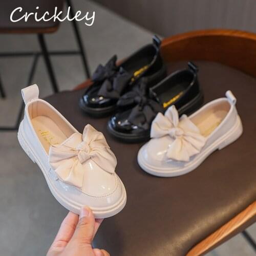 Big Bow Childrens Flats PU Leather Elegant Shoes For Kids Loafers White Black Comfortable Non Slip Girls Spring Autumn Shoes