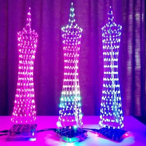 Upgraded DIY 16x16 Dot Matrix LED Light Cu-be Canton Tower Suite Wireless Remote Control Electronic Kit 6 Colors Acrylic Case