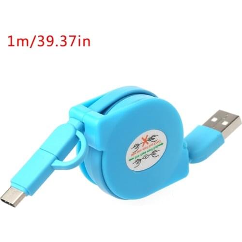 Retractable 2-In-1 Micro USB+Type C Charging Data Flat Cable For Anroid Phone 45BA
