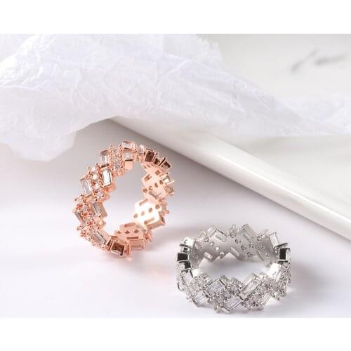 Geometric Groove Inlaid Zircon Gold Silver Color Ring Fashion Charm Banquet Engagement Ring Women Ring For Girl Birthday Gift