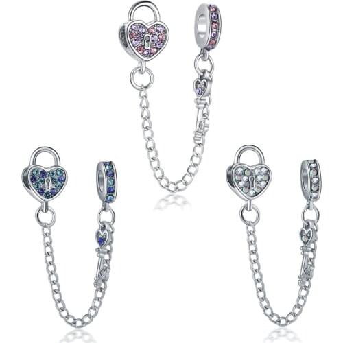 1Pcs New Rhinestone Heart Lock Key Pendant DIY Beads Suitable for Original Pandora Charm Bracelet Ladies Jewelry Making Gifts
