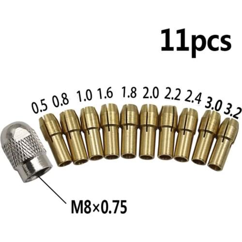 11PCS/Set Brass Drill Chucks Collet Bits 0.5-3.2mm 4.3mm Shank Screw Nut Replacement for Dremel Rotary Tool