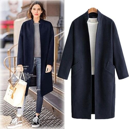 2021 Long Thicken Woolen Coat Stand Loose Autumn Womens Casual Cardigan Long Sleeve Female Jackets Elegant Chaquetas Para Mujer