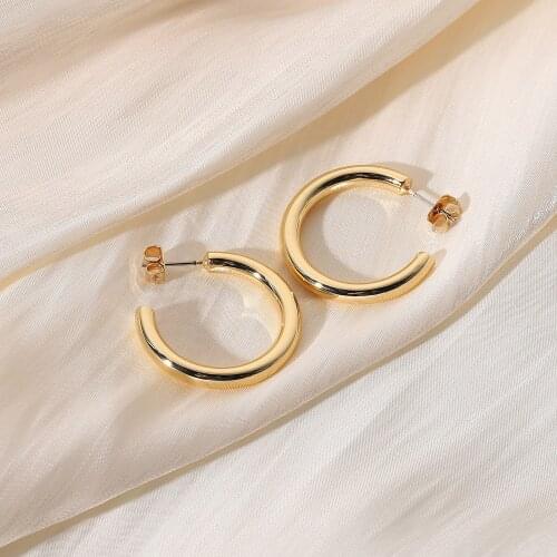 30mm Gold Plated Brass Hoop Earrings For Women Girls Fashion Circle CC Shape Earring Minimalist Jewelry