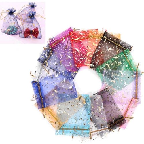 50pcs Organza Sheer Gauze Element Jewelry Bags Stars & Moon Design Sachet OrganzaGift Bags Tulle Fabric Wedding Gift Bag
