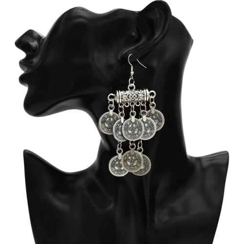 Afghan Coin Tassel Drop Earrings Ethnic Jhumka Indian Big Long Tassel Earrings for Women Vintage Egypt Tribal Party Jewelry