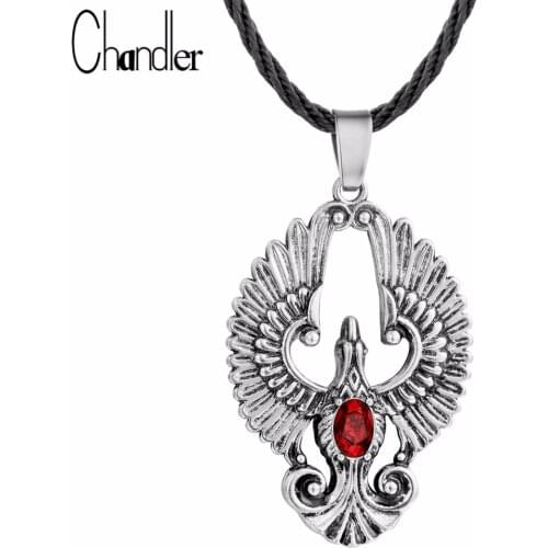Chandler Brand Phoenix Bird Pendant Necklace For Mens Women Animal Long Sweater Necklaces Red Stone Crystal Classic Fine Jewelry