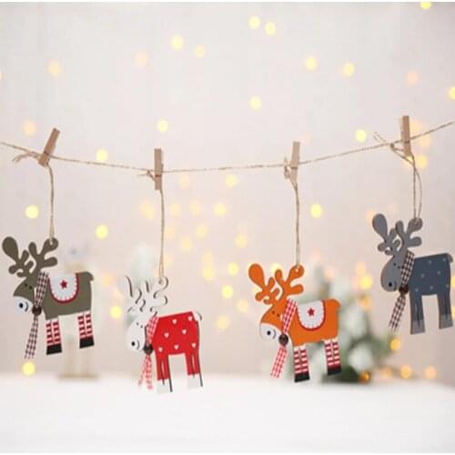 Wooden Color Elk Pendants Home Decor DIY Deer Christmas Tree Pendants Christmas kids Gift Colorful Wood Fawn Ornament Xmas Party