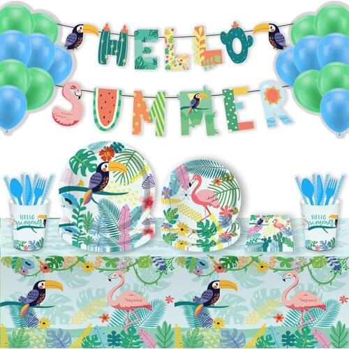 Flamingo Summer Tropical Party Decoration Palm Leaves Napkins Plates Bunting Banner Wedding Hawaiian Birthday Party Decorations