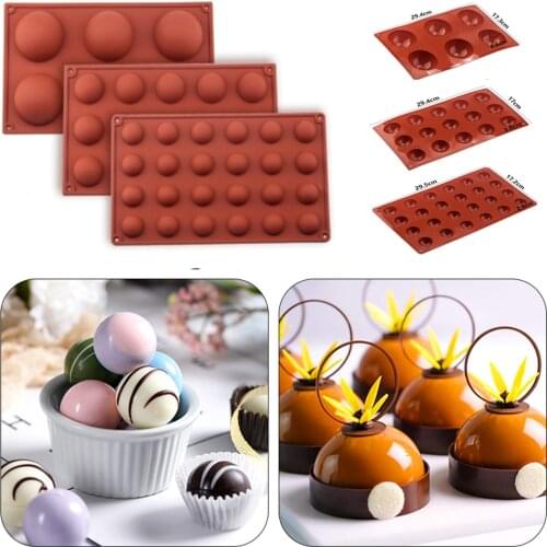 Lot Round Shape Cake Mold Brown Half Ball Sphere Silicone Mold For Chocolate Dessert Mould DIY Decorating Sugarcraft Tool