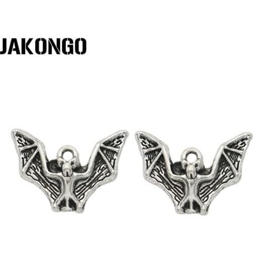 JAKONGO Antique Silver Plated Flying Bat Charm Pendant Bracelets Jewelry Findings Accessories Making Craft DIY 23x17mm 15pcs/lot