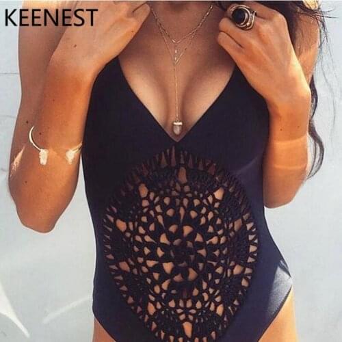 KEENEST 2018 One Piece Swimsuit Sexy Women Push Up Moniquini Hollow Flower Bandage Beach Swimwear Female Body Suit