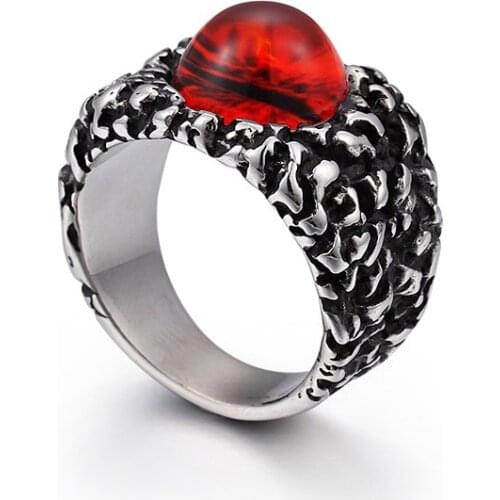 JewOrna Mens Boys Retro Eyes Red Colour CZ Rings Stainless Steel Biker Ring Jewelry Gift Size 8-12 JOR053