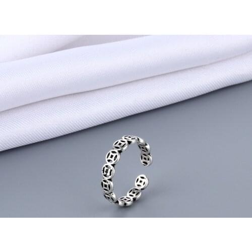 Vintage Ancient Silver Color Chinese Style Copper Coin Ring Personality Adjustable Open Rings for Women Men Fashion Jewelry Gift