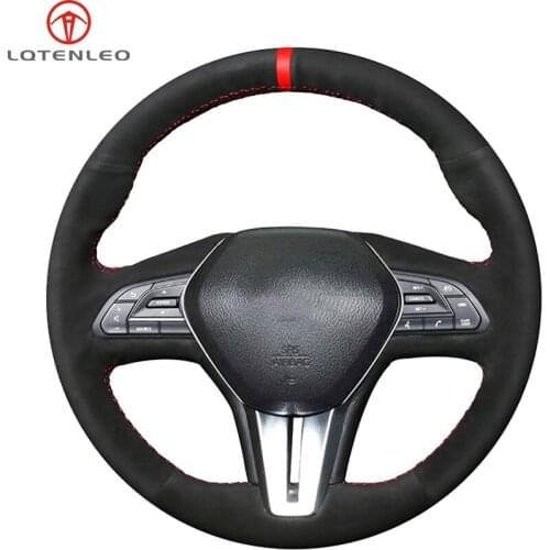 LQTENLEO Black Suede Car Steering Wheel Cover For Infiniti Q50 2017 2018 2019 Q60 2015 2016 2017 2018 2019 QX50 2018 2019