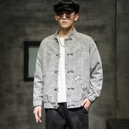 Chinese Crane Embroidery Jacket Men 2021 Japanese Streetwear Men Jacket Winter Jackets For Men Tang Suit Brand Coat M-4Xl 30472