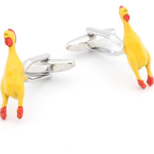 Mens Screaming Chicken Cuff Links Copper Material Yellow Color
