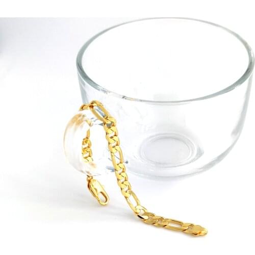 Mens / womens 18 k Yellow Fine Gold Gf Solid Stamp 585 Hallmarked Italian Figaro Chain Link Bracelet 8.3 inch